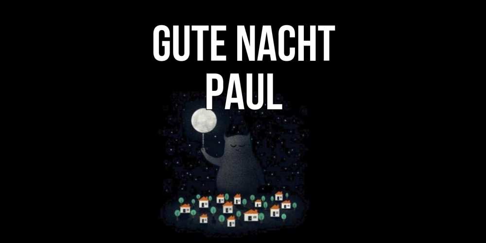 Открытка на каждый день с именем, Paul Gute Nacht кот,луна, ночь, звезды Прикольная открытка с пожеланием онлайн скачать бесплатно 