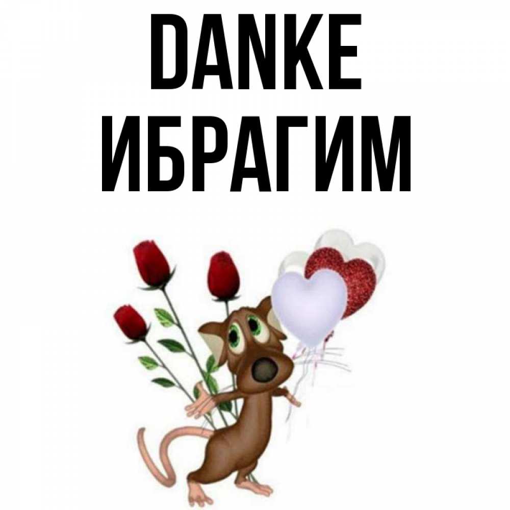 Открытка на каждый день с именем, Ибрагим Danke песик с шариками в форме сердец Прикольная открытка с пожеланием онлайн скачать бесплатно 