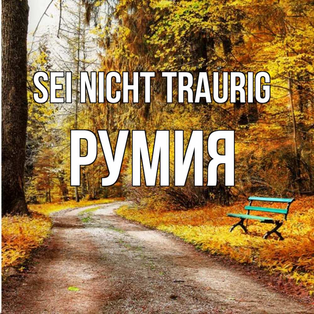 Открытка на каждый день с именем, Румия Sei nicht traurig зеленая лавочка Прикольная открытка с пожеланием онлайн скачать бесплатно 