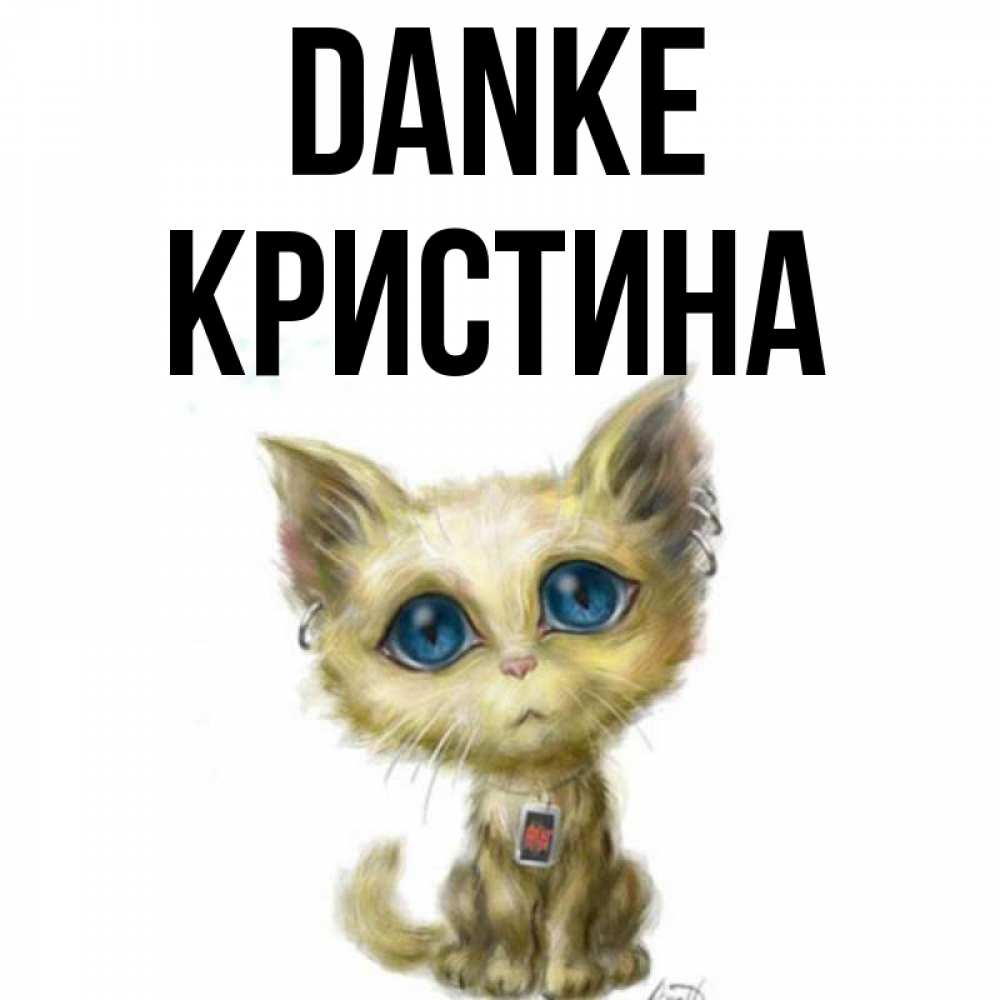 Открытка на каждый день с именем, Кристина Danke рисованный кот благодарит вас Прикольная открытка с пожеланием онлайн скачать бесплатно 