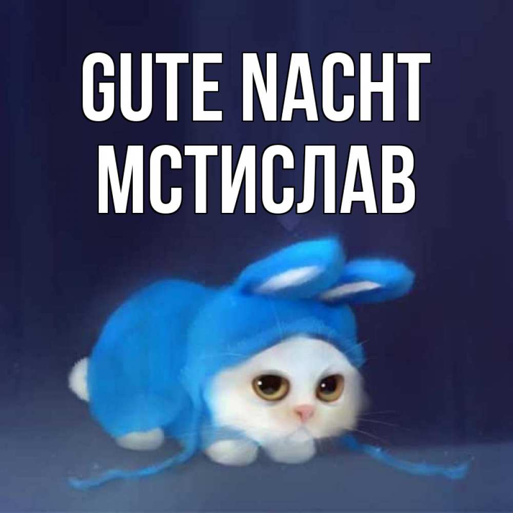 Открытка на каждый день с именем, Мстислав Gute Nacht кот в голубом костюме кролика с ушками Прикольная открытка с пожеланием онлайн скачать бесплатно 