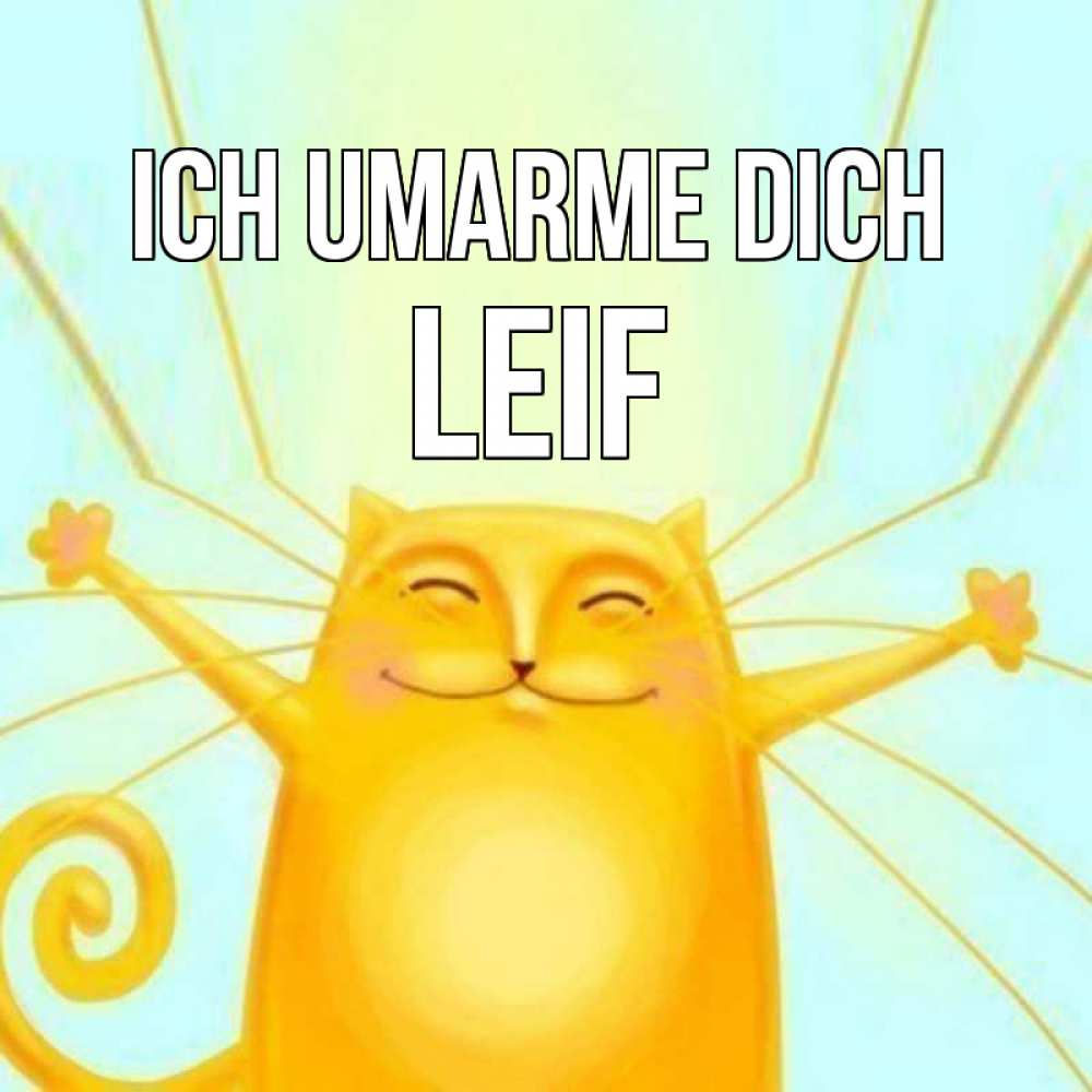 Открытка на каждый день с именем, Leif Ich umarme dich солнечный обнимашечный кот Прикольная открытка с пожеланием онлайн скачать бесплатно 