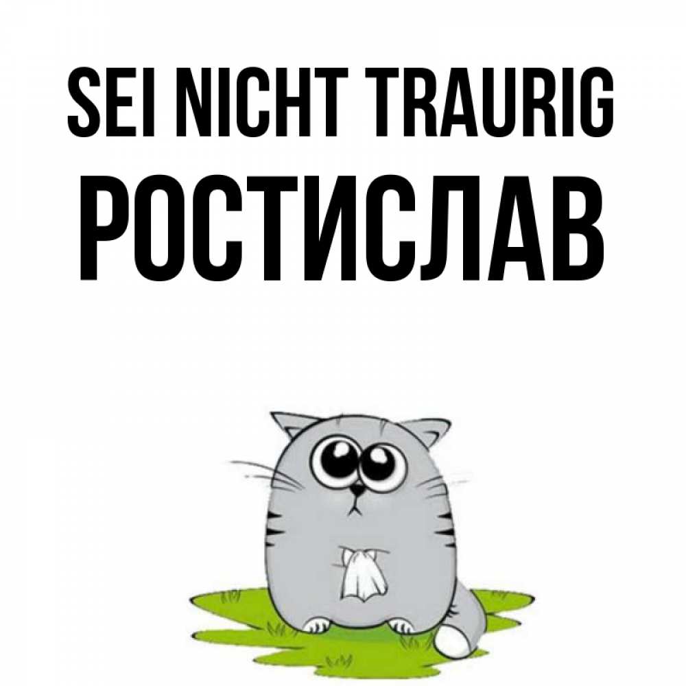 Открытка на каждый день с именем, Ростислав Sei nicht traurig грустный котяра Прикольная открытка с пожеланием онлайн скачать бесплатно 