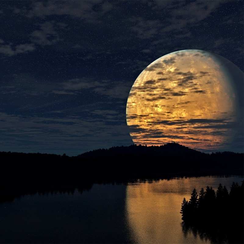 Открытка отражение луны в воде  речка  Gute Nacht 