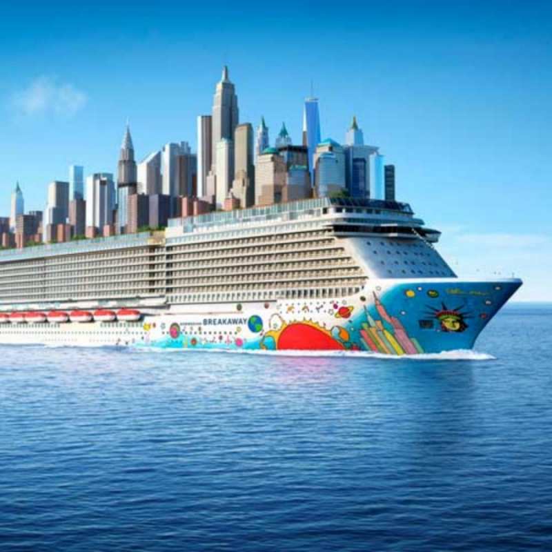 Открытка удачного кругосветного путешествия круизный лайнер с небоскребами Gute Reise 