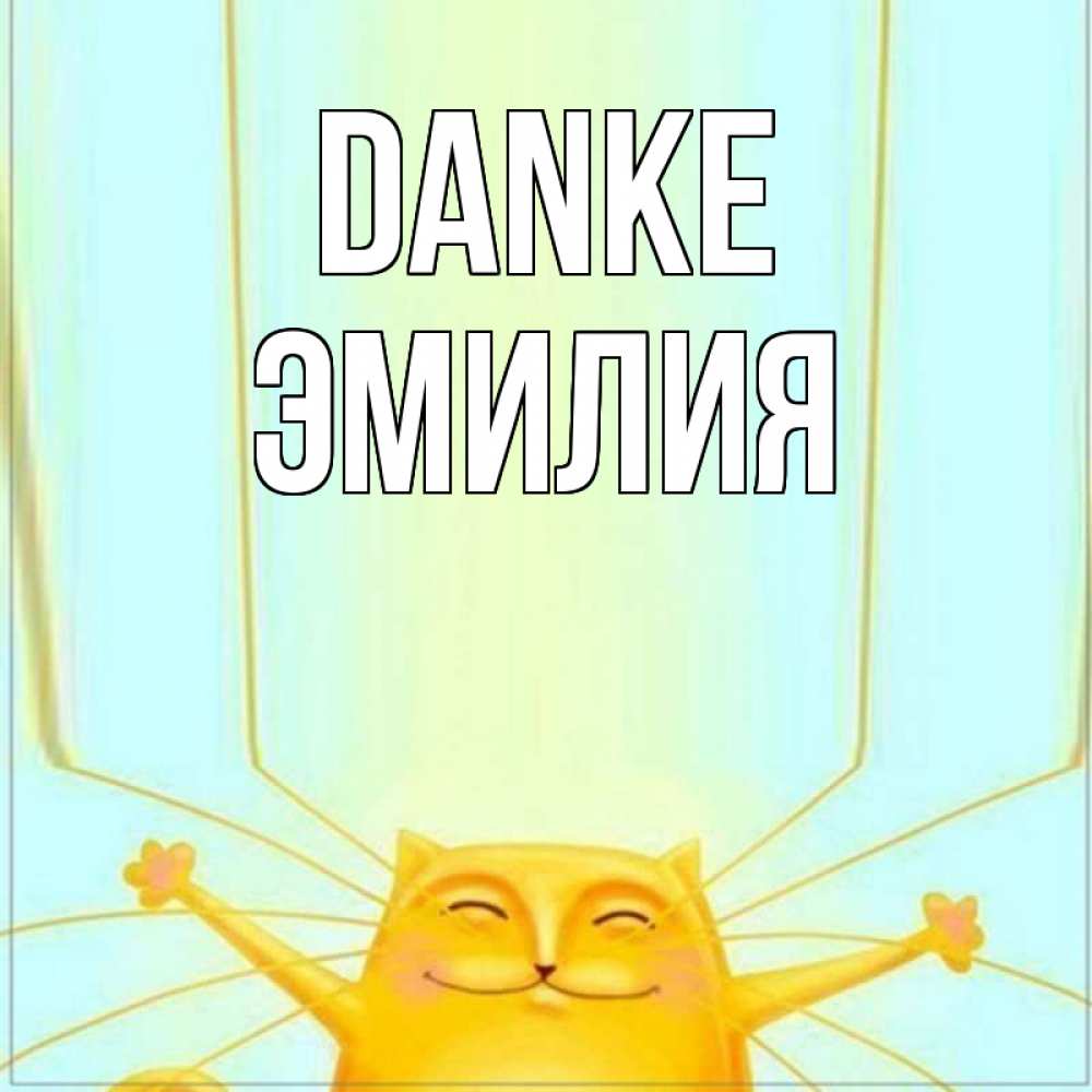 Открытка на каждый день с именем, Эмилия Danke кот с усами благодарит Прикольная открытка с пожеланием онлайн скачать бесплатно 