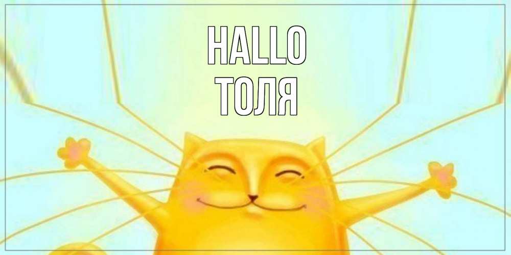 Открытка на каждый день с именем, Толя Hallo кот Прикольная открытка с пожеланием онлайн скачать бесплатно 