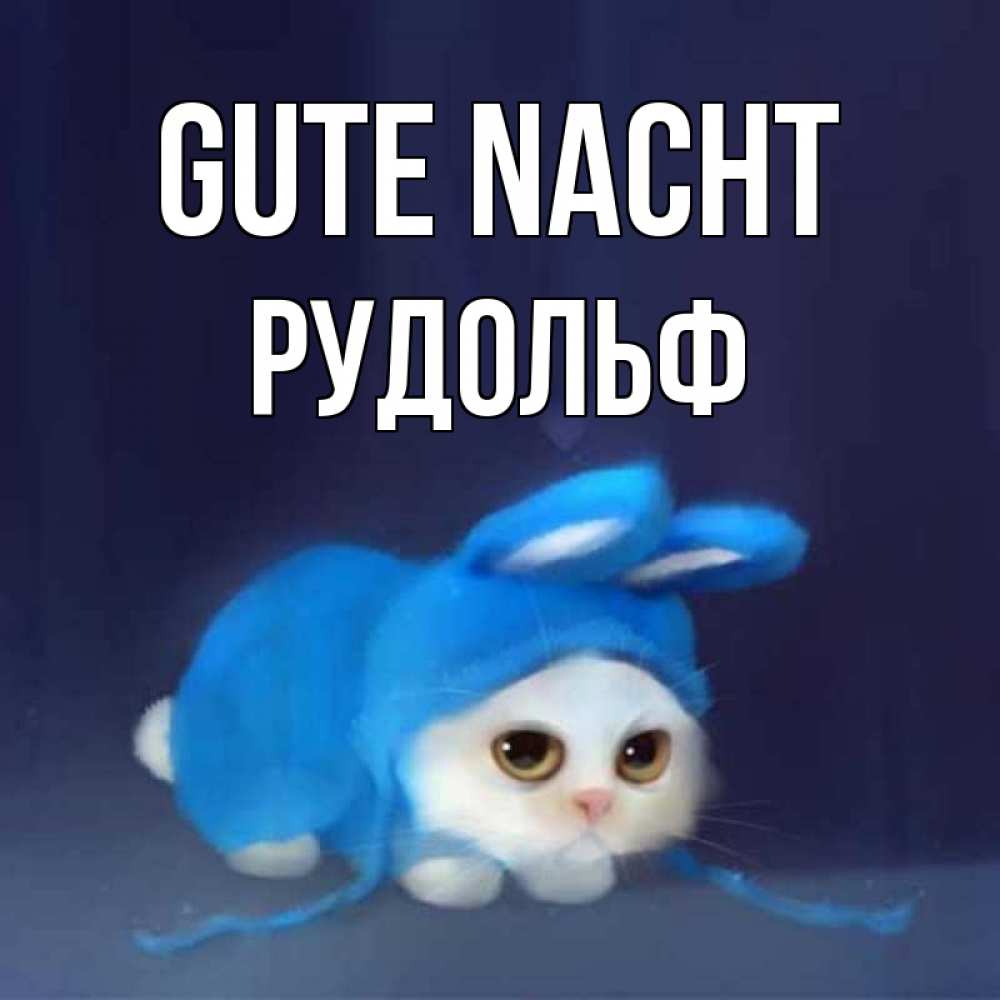 Открытка на каждый день с именем, Рудольф Gute Nacht кот в голубом костюме кролика с ушками Прикольная открытка с пожеланием онлайн скачать бесплатно 