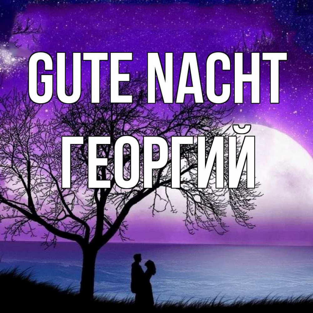Открытка на каждый день с именем, Георгий Gute Nacht огромная луна и парочка Прикольная открытка с пожеланием онлайн скачать бесплатно 