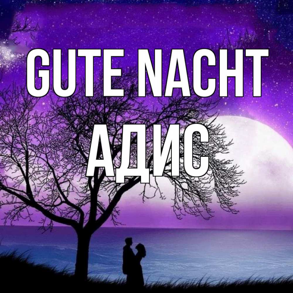 Открытка на каждый день с именем, Адис Gute Nacht огромная луна и парочка Прикольная открытка с пожеланием онлайн скачать бесплатно 