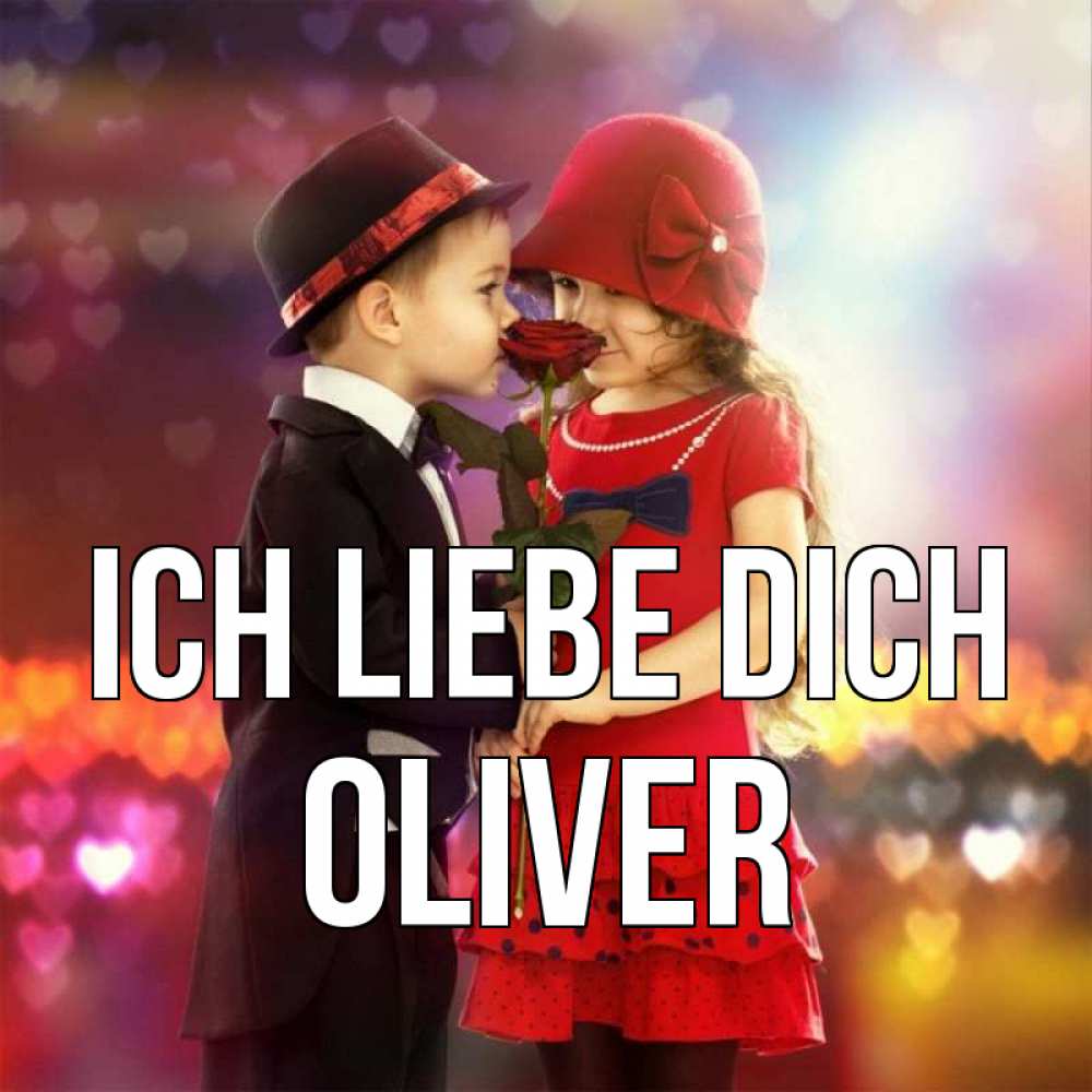 Открытка на каждый день с именем, Oliver Ich liebe dich черное и красное и роза Прикольная открытка с пожеланием онлайн скачать бесплатно 