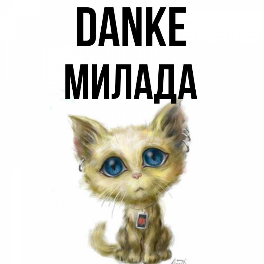 Открытка на каждый день с именем, Милада Danke рисованный кот благодарит вас Прикольная открытка с пожеланием онлайн скачать бесплатно 