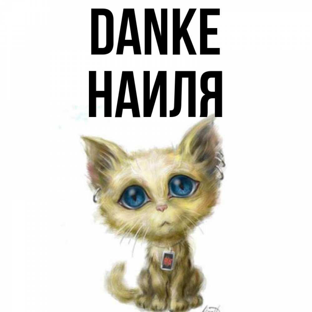 Открытка на каждый день с именем, Наиля Danke рисованный кот благодарит вас Прикольная открытка с пожеланием онлайн скачать бесплатно 