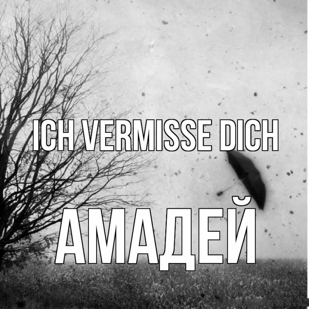 Открытка на каждый день с именем, Амадей Ich vermisse dich зонт летит Прикольная открытка с пожеланием онлайн скачать бесплатно 