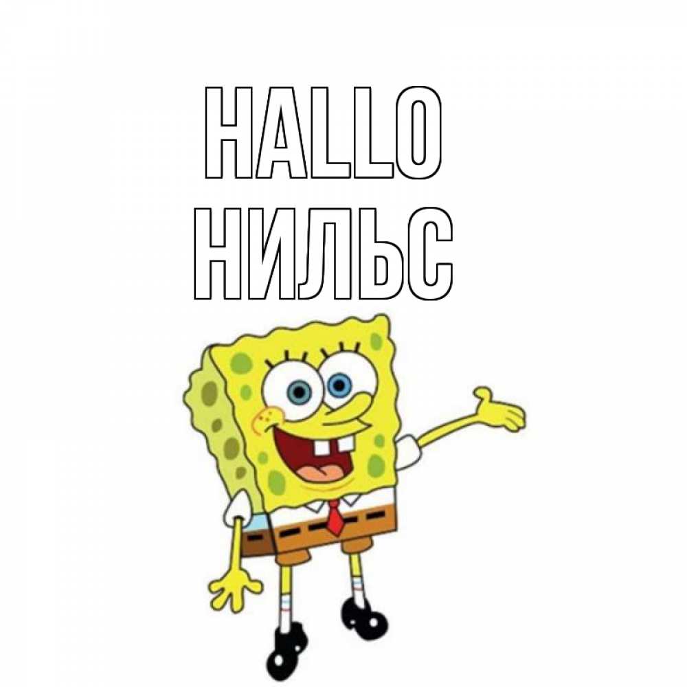 Открытка на каждый день с именем, Нильс Hallo спанч Боб на позитиве Прикольная открытка с пожеланием онлайн скачать бесплатно 