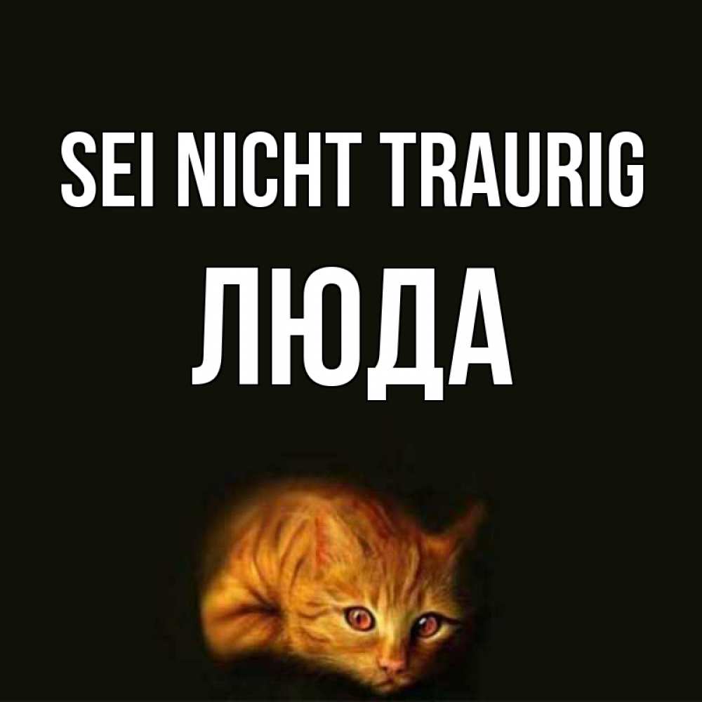 Открытка на каждый день с именем, Люда Sei nicht traurig лежащий кот в темноте Прикольная открытка с пожеланием онлайн скачать бесплатно 