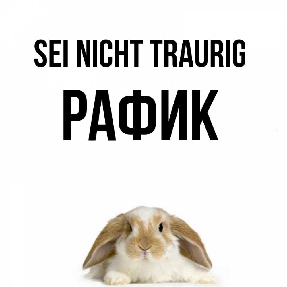Открытка на каждый день с именем, Рафик Sei nicht traurig коричнево белый заяц с большими ушками Прикольная открытка с пожеланием онлайн скачать бесплатно 