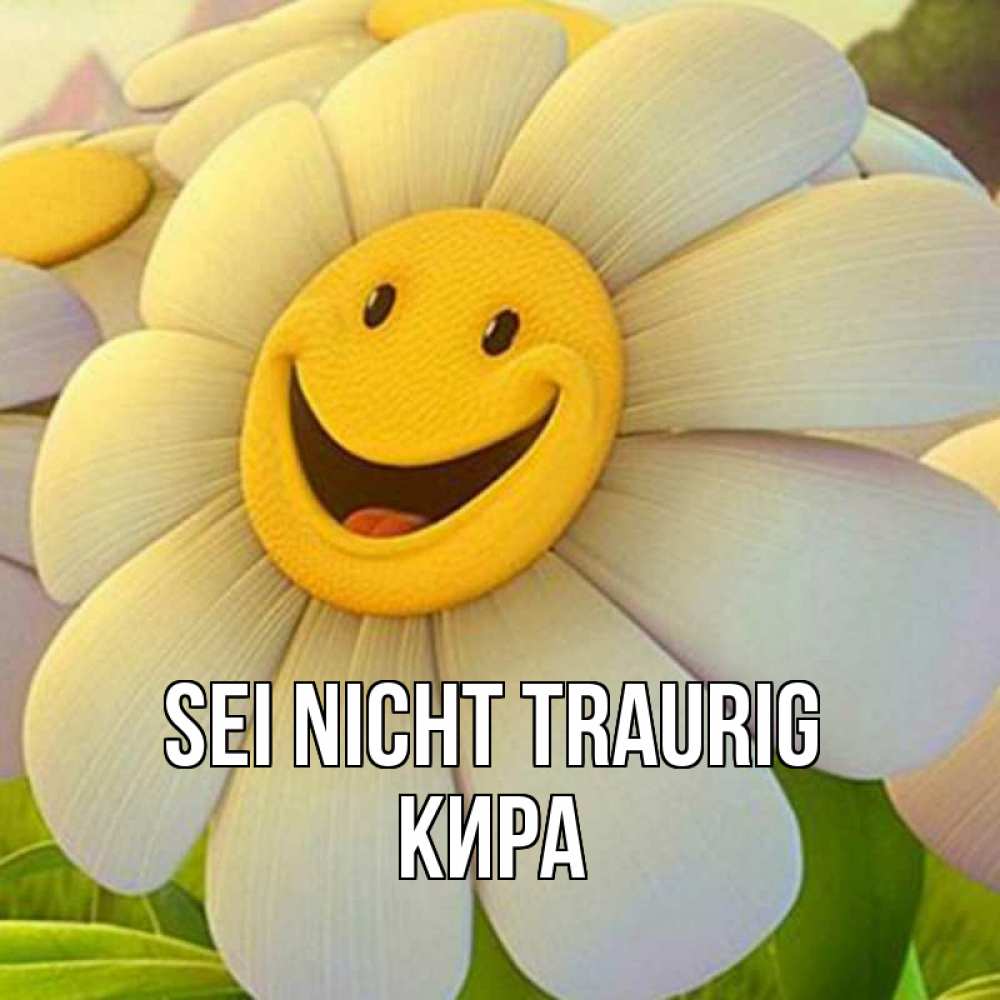 Открытка на каждый день с именем, Кира Sei nicht traurig огромная улыбающаяся ромашуща Прикольная открытка с пожеланием онлайн скачать бесплатно 