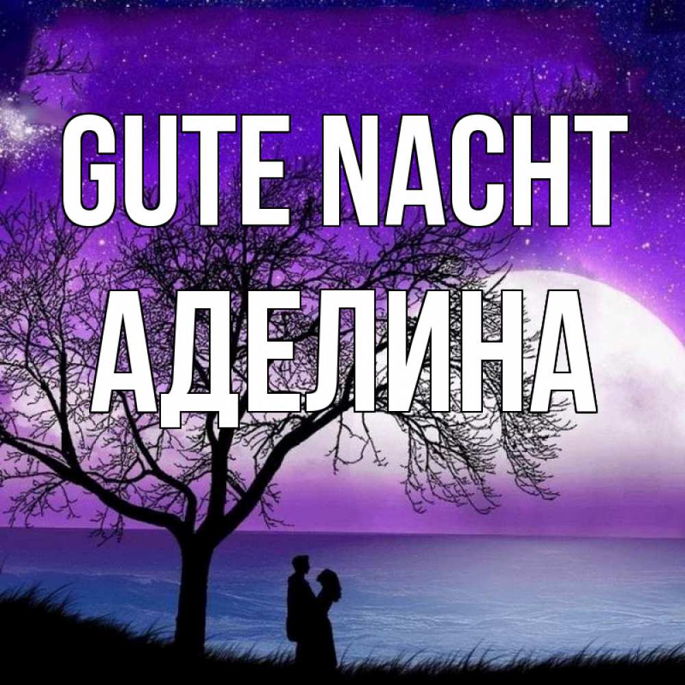 Открытка на каждый день с именем, Аделина Gute Nacht огромная луна и парочка Прикольная открытка с пожеланием онлайн скачать бесплатно 