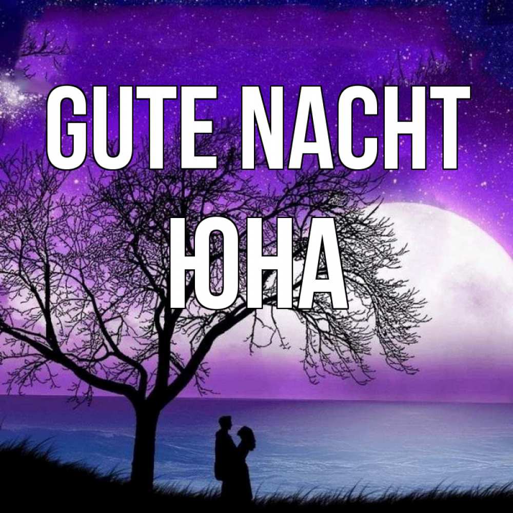 Открытка на каждый день с именем, Юна Gute Nacht огромная луна и парочка Прикольная открытка с пожеланием онлайн скачать бесплатно 