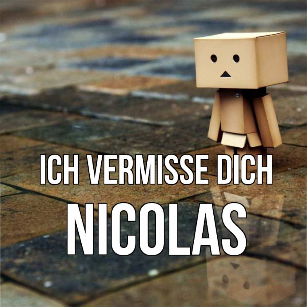Открытка на каждый день с именем, Nicolas Ich vermisse dich куколка из картона в стиле майнкрафт Прикольная открытка с пожеланием онлайн скачать бесплатно 