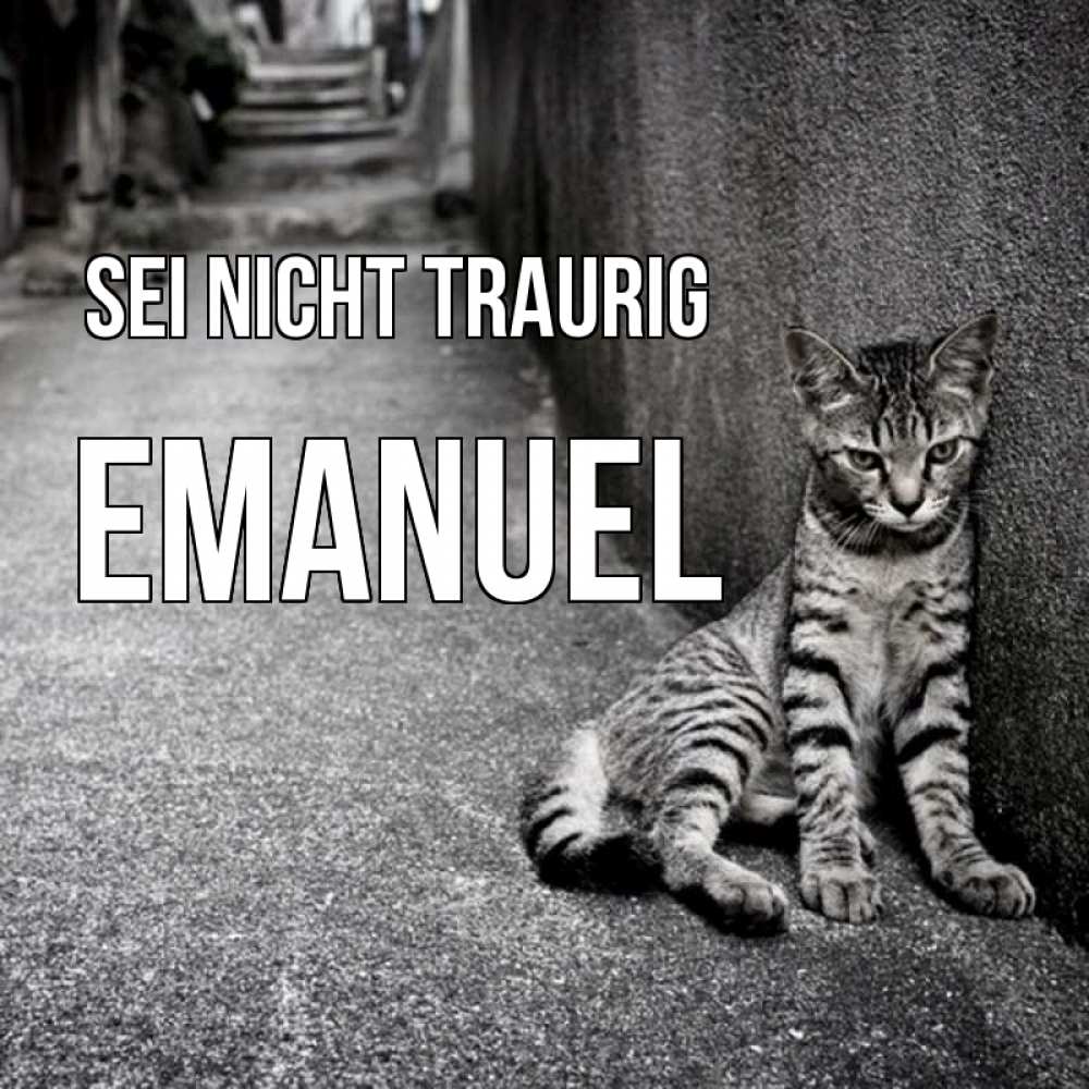 Открытка на каждый день с именем, Emanuel Sei nicht traurig скучающий котик Прикольная открытка с пожеланием онлайн скачать бесплатно 