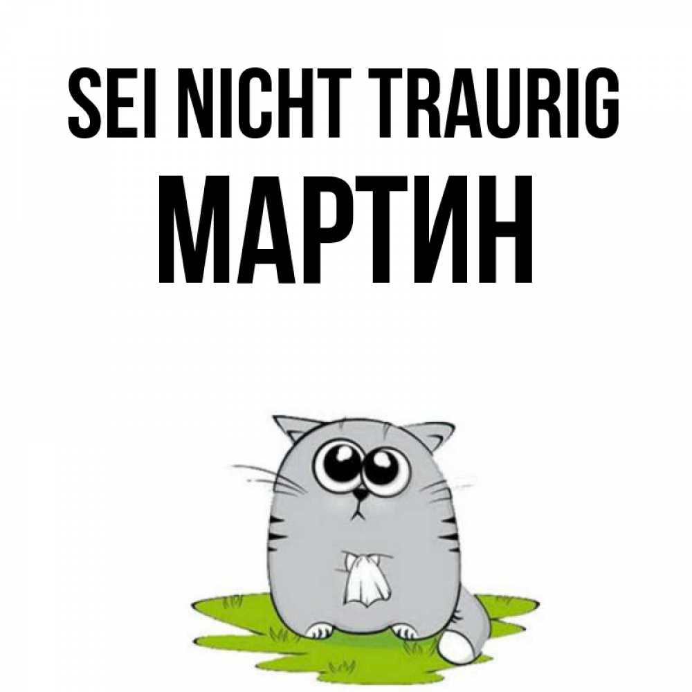 Открытка на каждый день с именем, Мартин Sei nicht traurig грустный котяра Прикольная открытка с пожеланием онлайн скачать бесплатно 