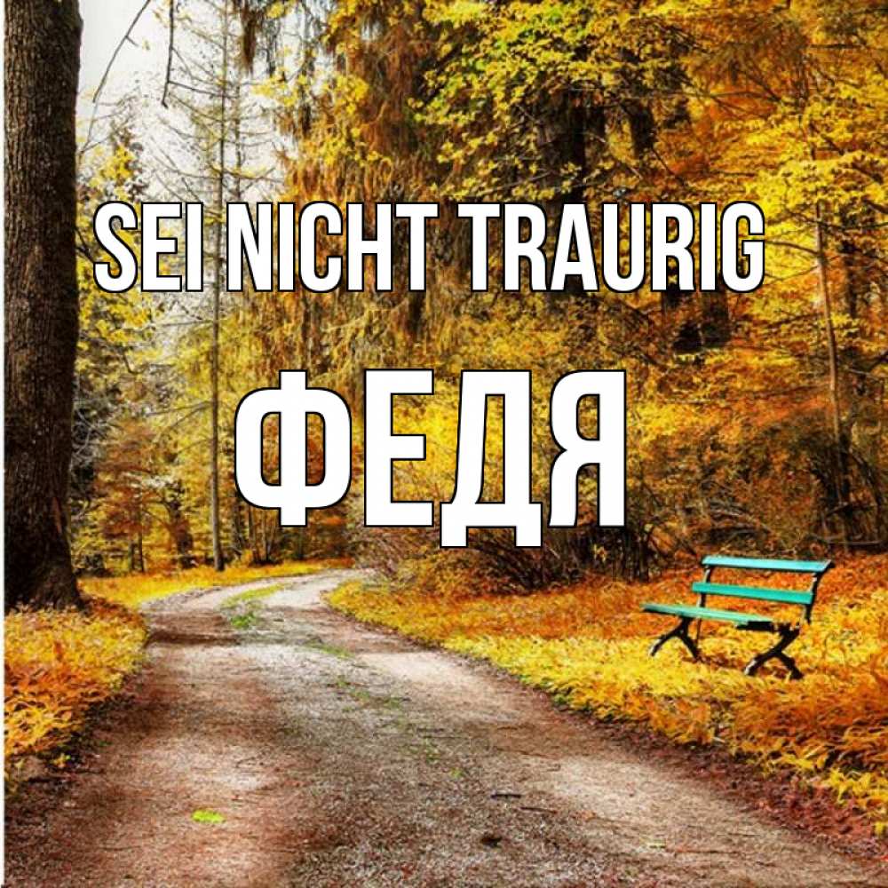 Открытка на каждый день с именем, Федя Sei nicht traurig зеленая лавочка Прикольная открытка с пожеланием онлайн скачать бесплатно 