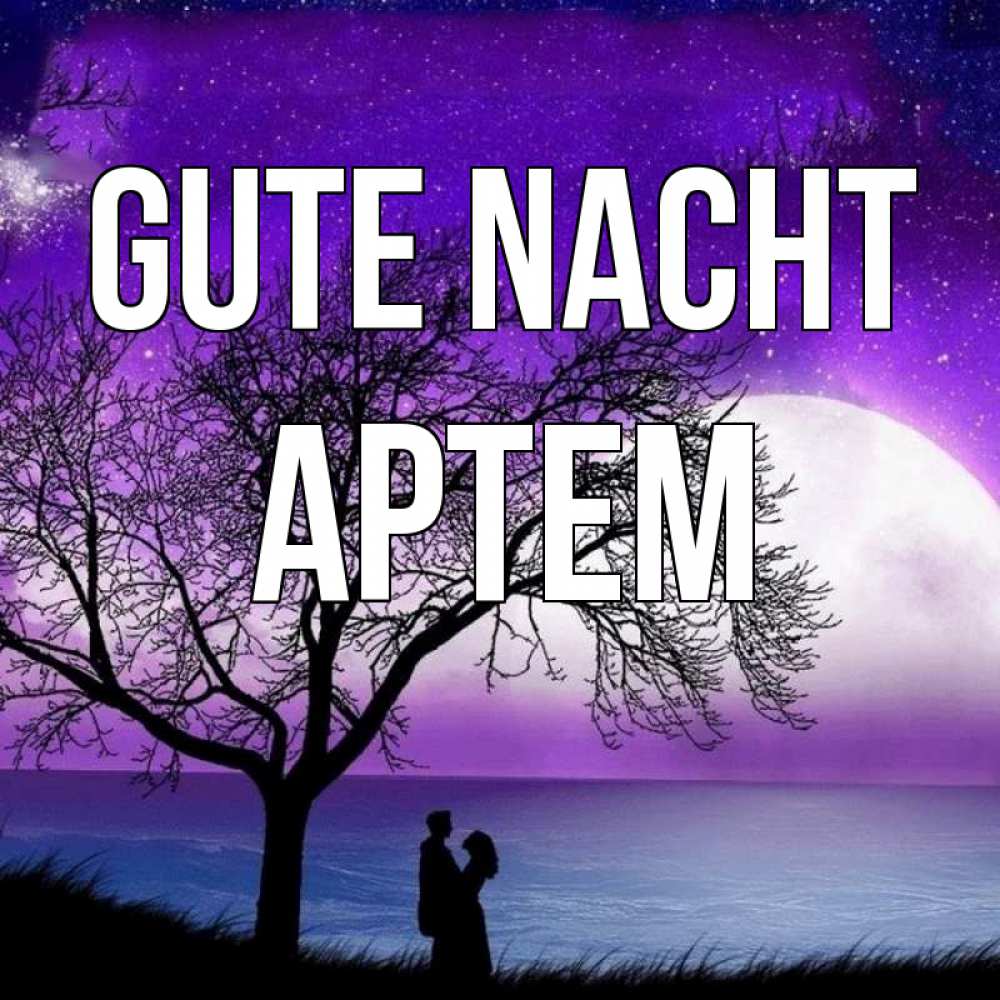 Открытка на каждый день с именем, Артем Gute Nacht огромная луна и парочка Прикольная открытка с пожеланием онлайн скачать бесплатно 