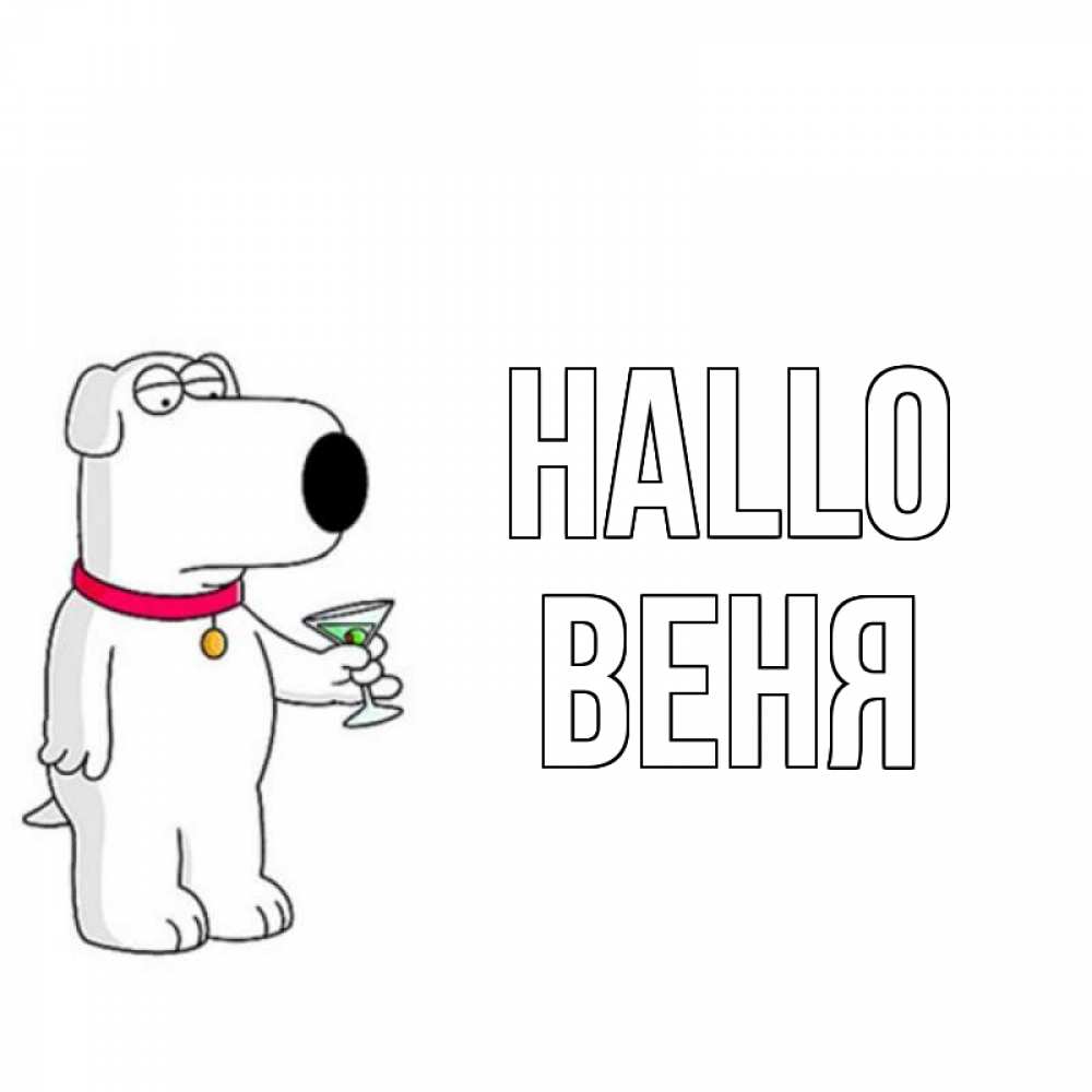 Открытка на каждый день с именем, Веня Hallo собака и коктейль Прикольная открытка с пожеланием онлайн скачать бесплатно 
