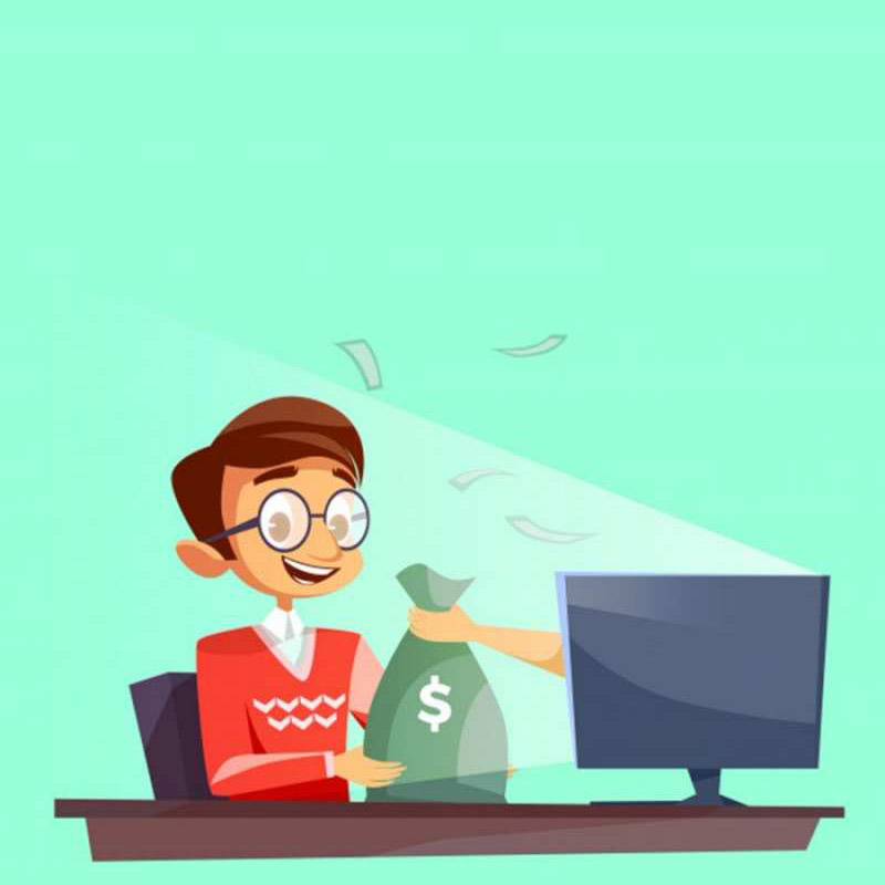 Открытка заработал деньги онлайн  мешок денег из монитора  Ich wünsche dir viel Glück 