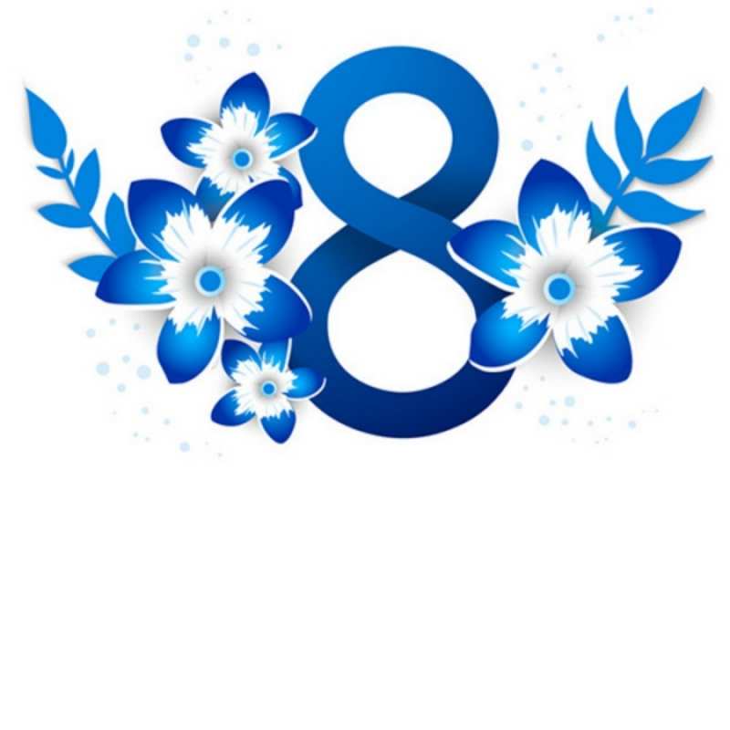 Открытка синяя цифра 8  цветы  Am 8. März 