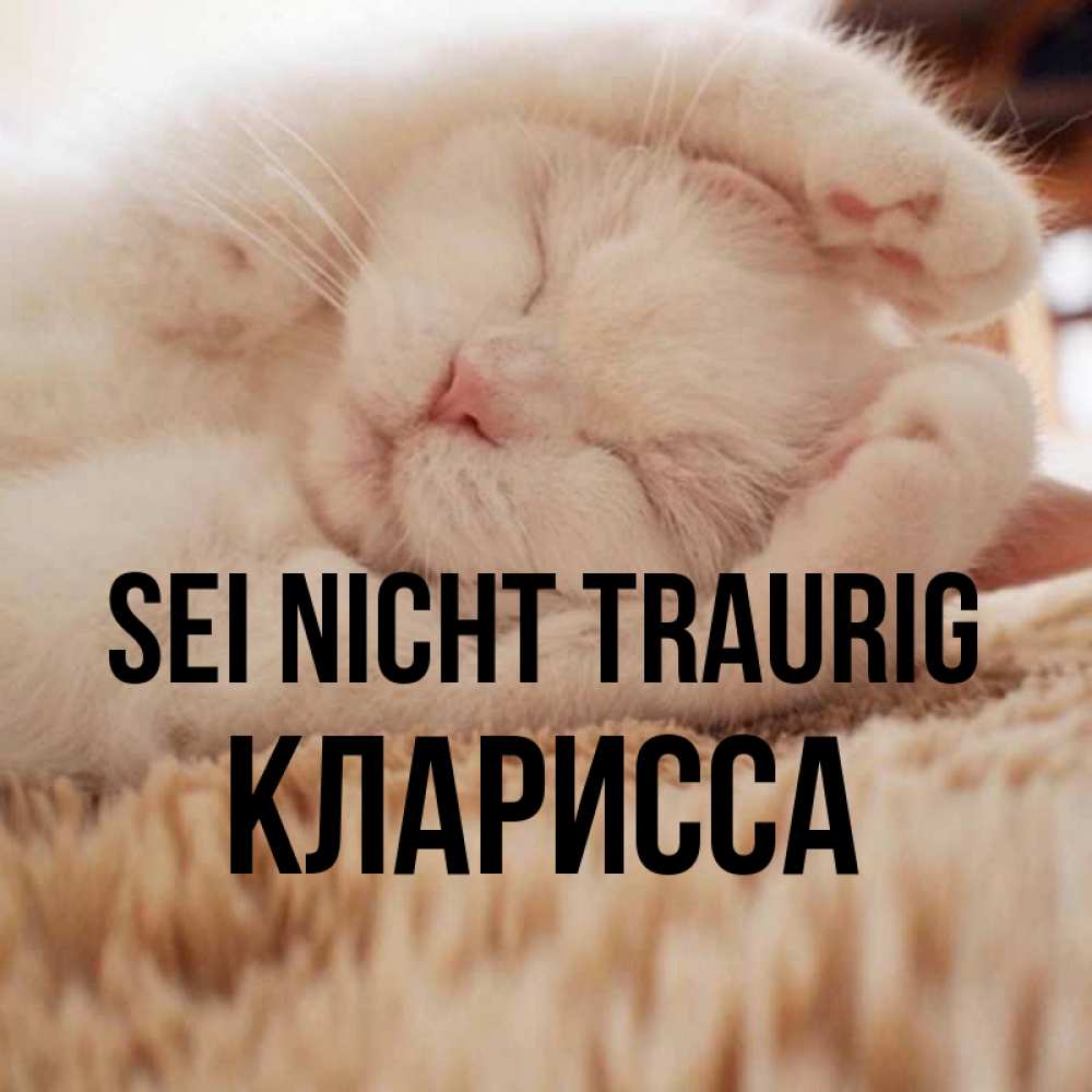 Открытка на каждый день с именем, Кларисса Sei nicht traurig Котенок спит Прикольная открытка с пожеланием онлайн скачать бесплатно 