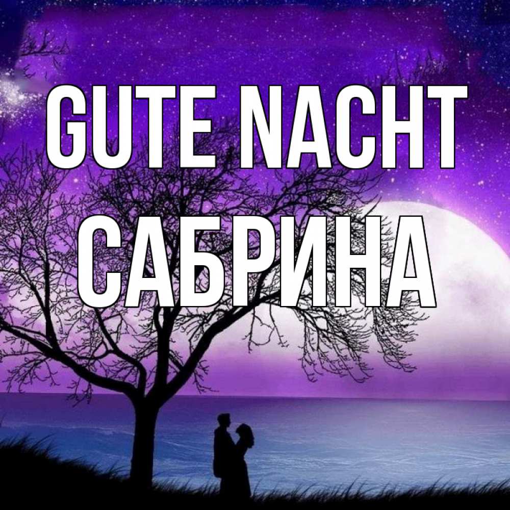 Открытка на каждый день с именем, Сабрина Gute Nacht огромная луна и парочка Прикольная открытка с пожеланием онлайн скачать бесплатно 