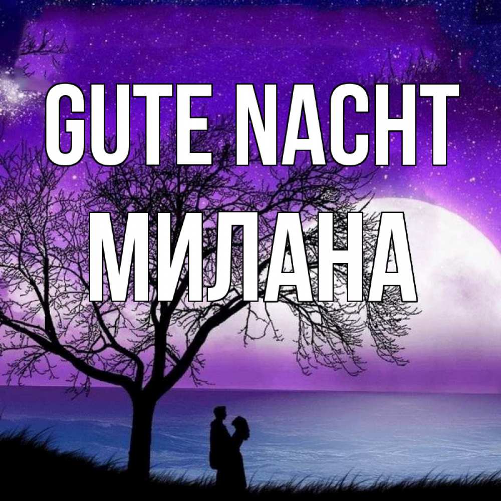 Открытка на каждый день с именем, Милана Gute Nacht огромная луна и парочка Прикольная открытка с пожеланием онлайн скачать бесплатно 