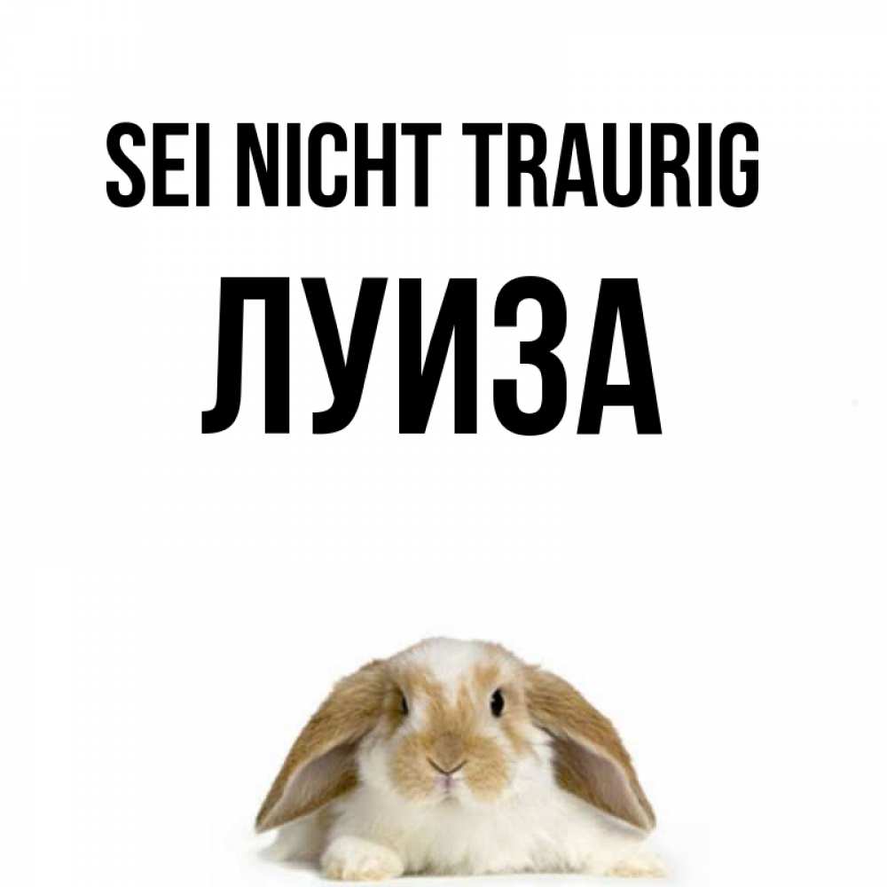 Открытка на каждый день с именем, Луиза Sei nicht traurig коричнево белый заяц с большими ушками Прикольная открытка с пожеланием онлайн скачать бесплатно 