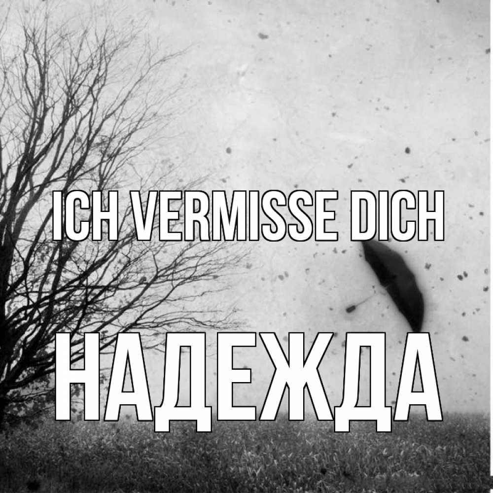 Открытка на каждый день с именем, Надежда Ich vermisse dich зонт летит Прикольная открытка с пожеланием онлайн скачать бесплатно 
