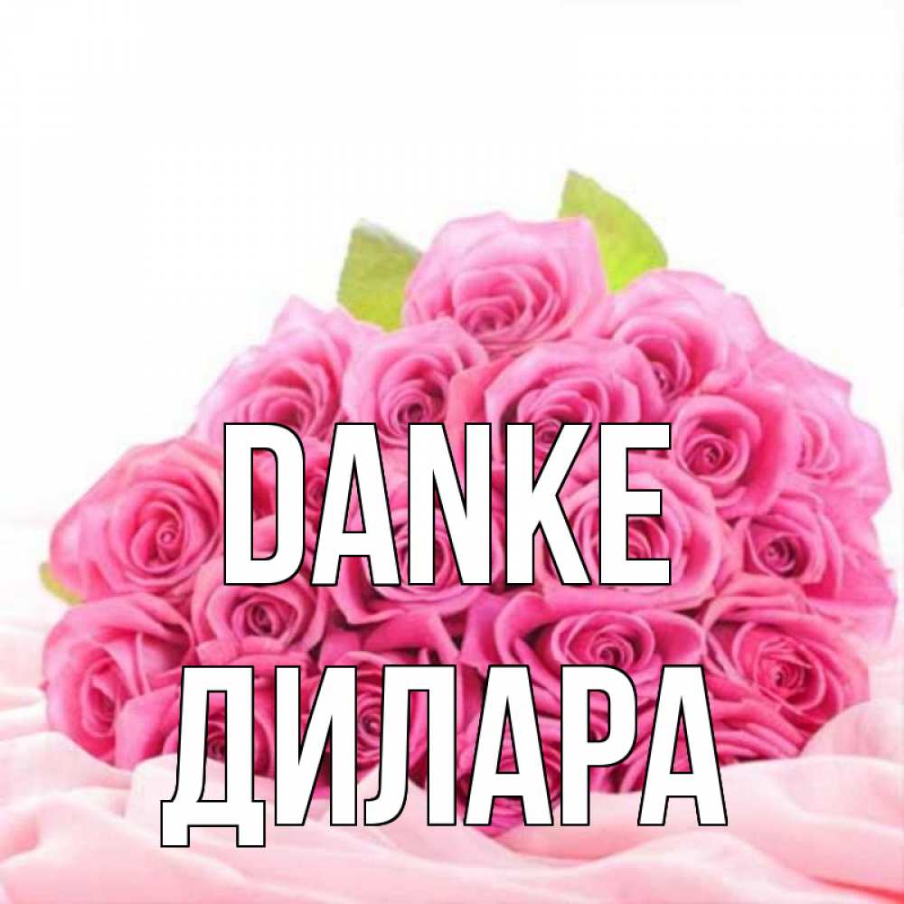 Открытка на каждый день с именем, Дилара Danke розовые розы с подписью Прикольная открытка с пожеланием онлайн скачать бесплатно 