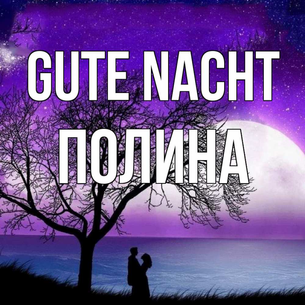 Открытка на каждый день с именем, Полина Gute Nacht огромная луна и парочка Прикольная открытка с пожеланием онлайн скачать бесплатно 