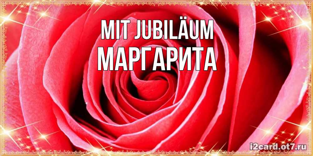 Открытка на каждый день с именем, Маргарита Mit Jubiläum розовая роза очень крупный бутон Прикольная открытка с пожеланием онлайн скачать бесплатно 