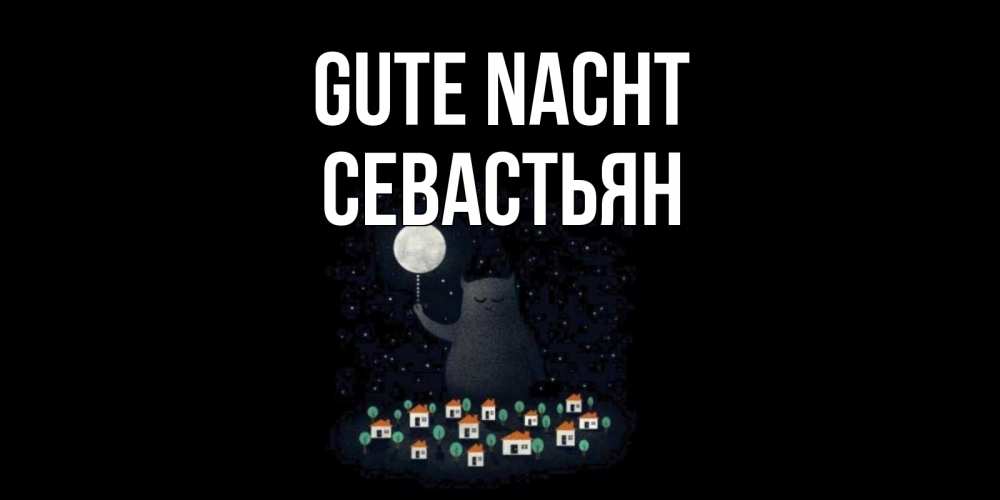 Открытка на каждый день с именем, Севастьян Gute Nacht кот,луна, ночь, звезды Прикольная открытка с пожеланием онлайн скачать бесплатно 
