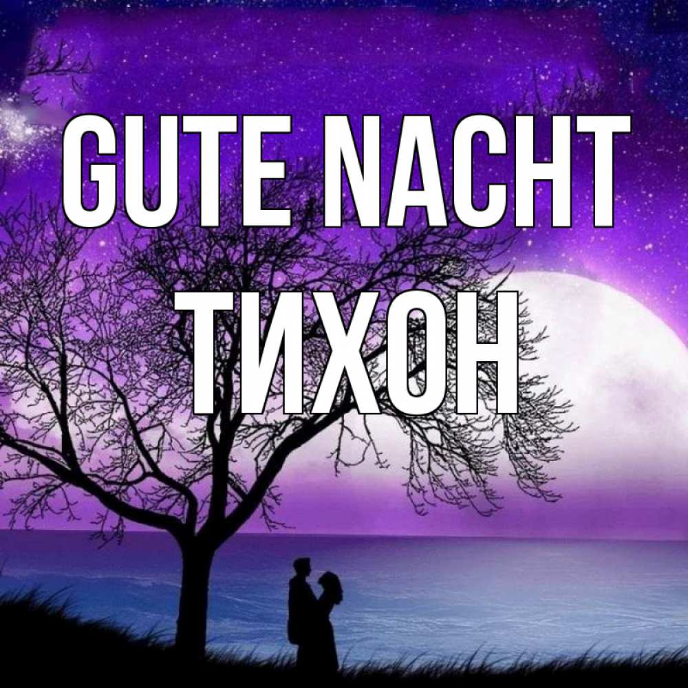 Открытка на каждый день с именем, Тихон Gute Nacht огромная луна и парочка Прикольная открытка с пожеланием онлайн скачать бесплатно 