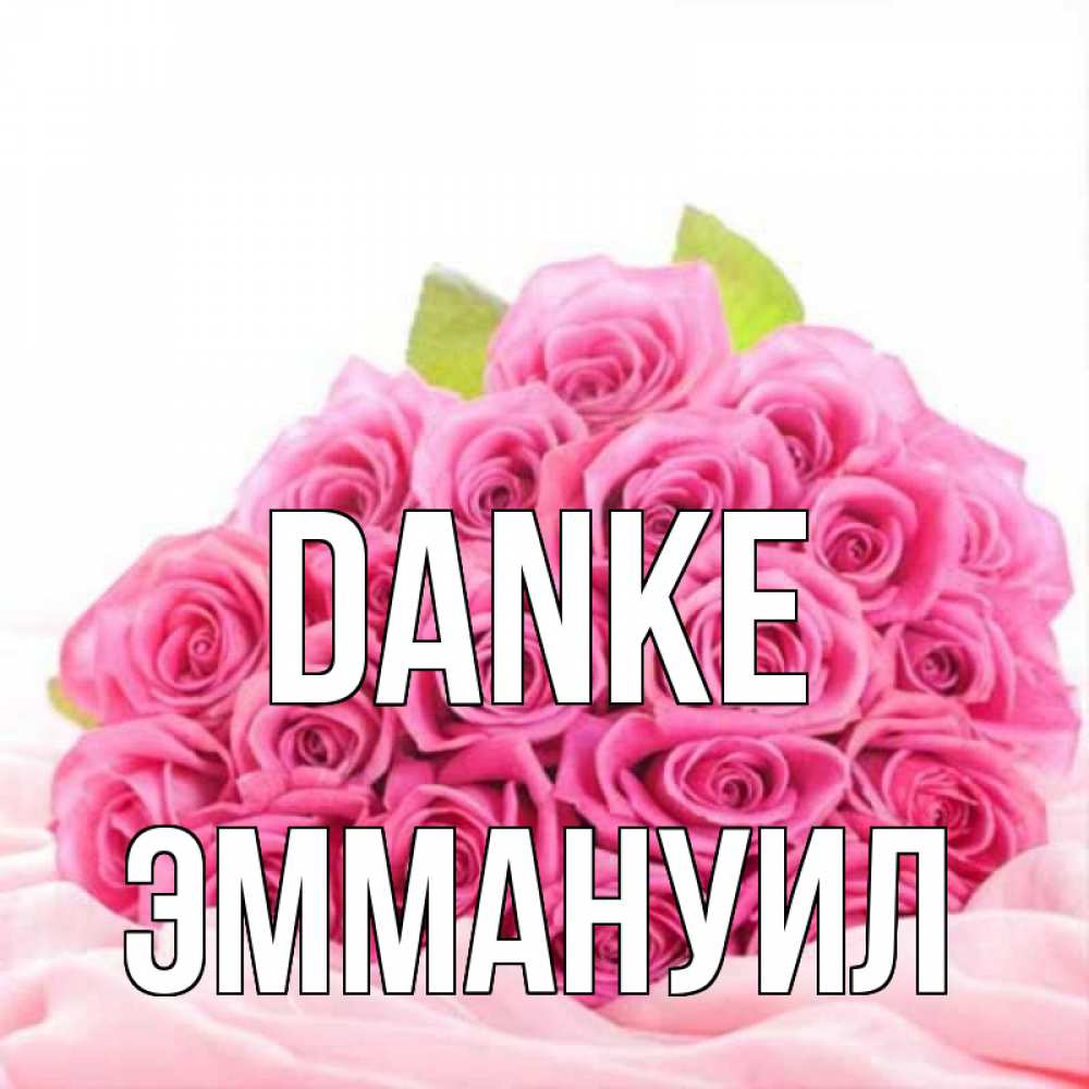 Открытка на каждый день с именем, Эммануил Danke розовые розы с подписью Прикольная открытка с пожеланием онлайн скачать бесплатно 