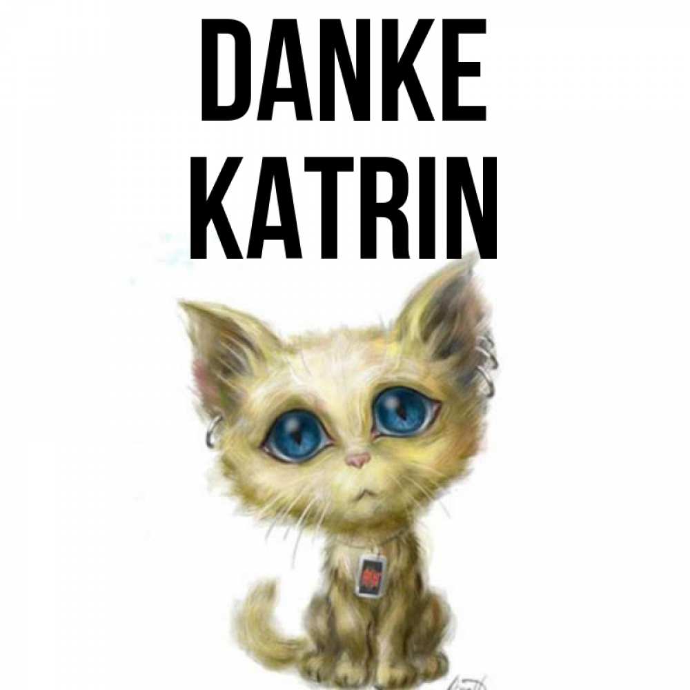 Открытка на каждый день с именем, Katrin Danke рисованный кот благодарит вас Прикольная открытка с пожеланием онлайн скачать бесплатно 