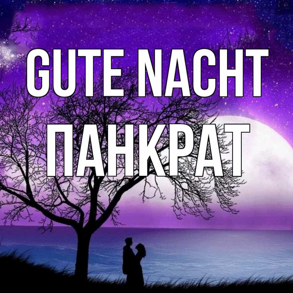 Открытка на каждый день с именем, Панкрат Gute Nacht огромная луна и парочка Прикольная открытка с пожеланием онлайн скачать бесплатно 