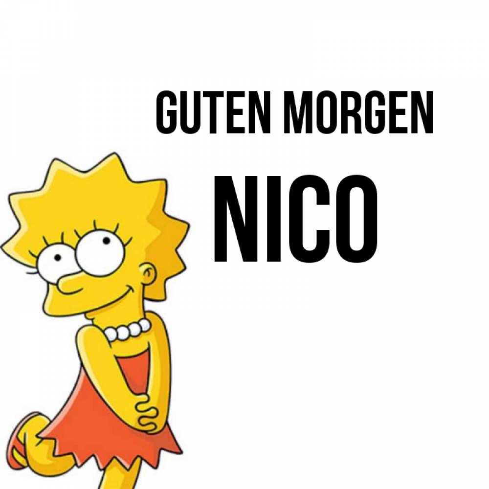 Открытка на каждый день с именем, Nico Guten Morgen в платье и ожерелье Прикольная открытка с пожеланием онлайн скачать бесплатно 
