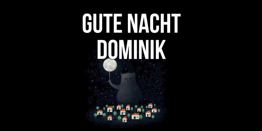 Открытка на каждый день с именем, Dominik Gute Nacht кот,луна, ночь, звезды Прикольная открытка с пожеланием онлайн скачать бесплатно 
