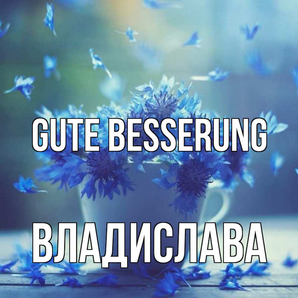 Открытка на каждый день с именем, Владислава Gute Besserung кружка с зельем и цветами Прикольная открытка с пожеланием онлайн скачать бесплатно 