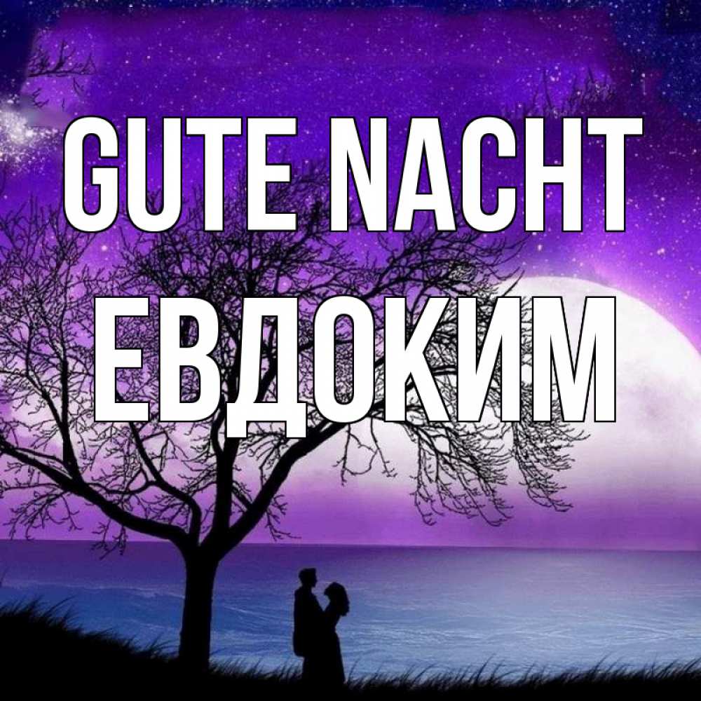 Открытка на каждый день с именем, Евдоким Gute Nacht огромная луна и парочка Прикольная открытка с пожеланием онлайн скачать бесплатно 