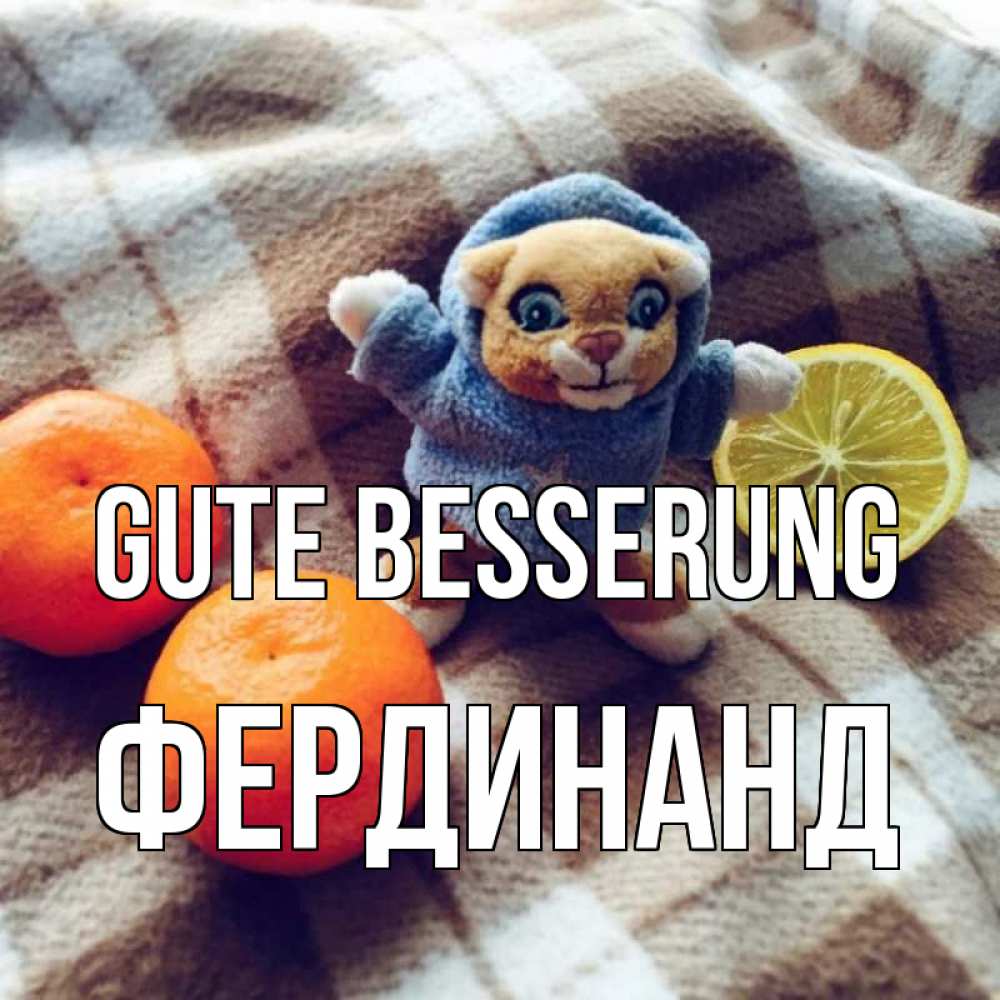 Открытка на каждый день с именем, Фердинанд Gute Besserung вот тебе апельсинка и лимон Прикольная открытка с пожеланием онлайн скачать бесплатно 